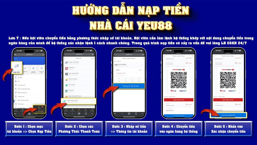 Các kênh thanh toán nạp tiền Yeu88 và hướng dẫn chi tiết các thao tác